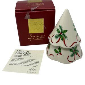 Lenox Tree Bright Holly Votive Porcelain Candle Holder Christmas Decor Box
